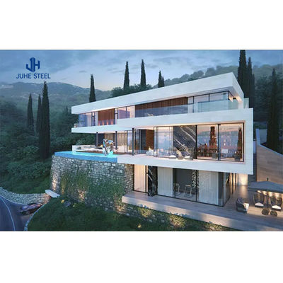 Kaydırıcı Kapı Prefab Çelik Çerçeve Yapı Ev Kits Alüminyum Alaşım Pencere ile Villa